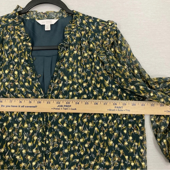 LC Lauren Conrad Chiffon Ditsy Floral Ruffle Detail Blouse Large Office - Picture 6 of 11